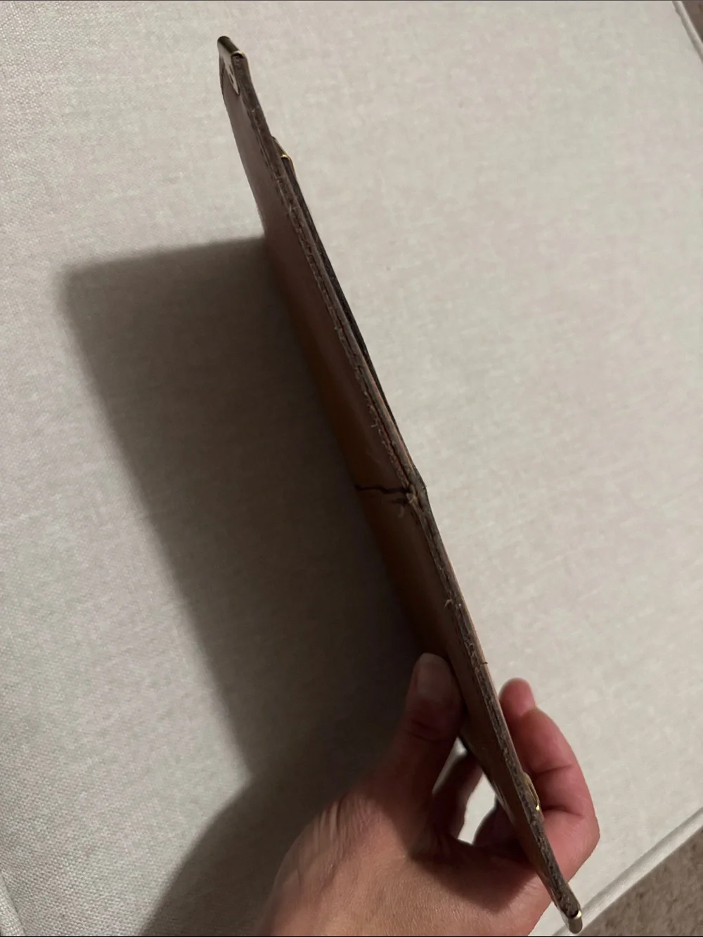 Vintage Leather Envelope Style Clutch with Hidden Wristlet Strap-Metal Corners
